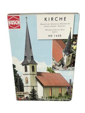 Unopened Busch HO 1430 Wooden Church Kit Parts Model Building Set